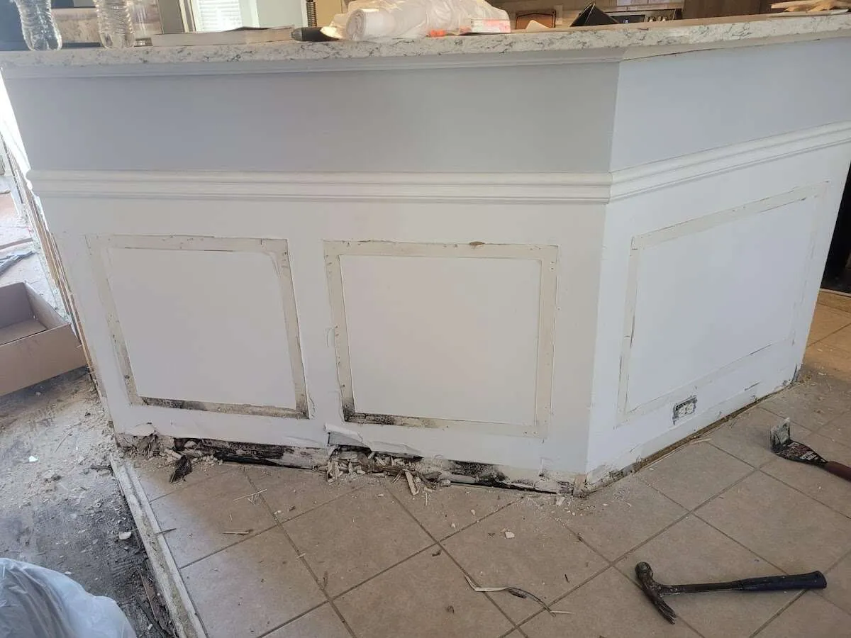 Water damage and mold on kitchen during Storm Damage Restoration in Vista